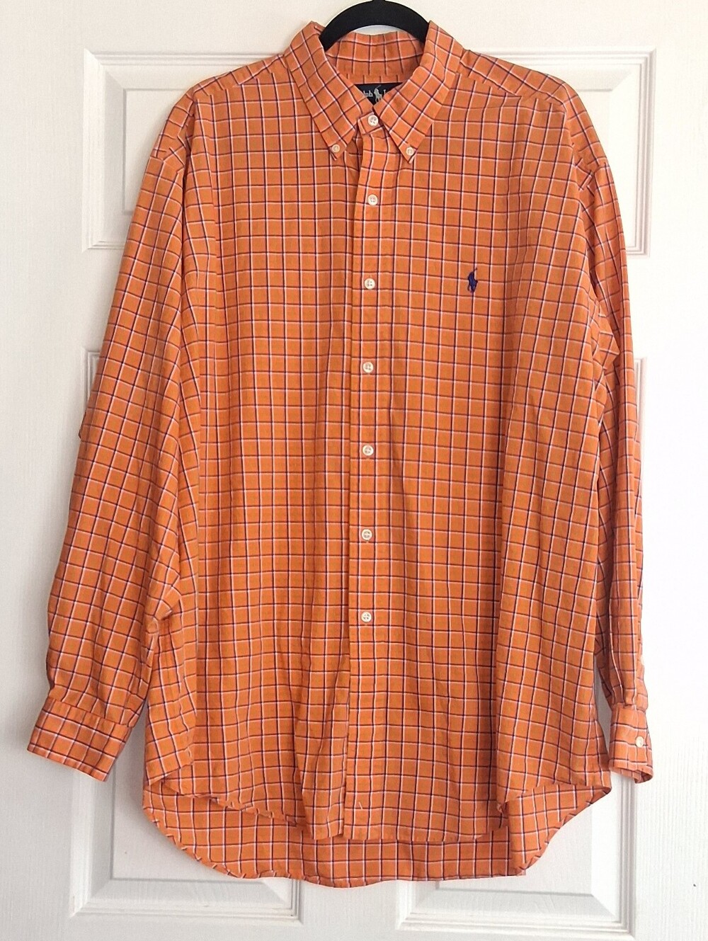 Ralph Lauren Blake Orange Plaid Long Sleeve 100% Cotton Button Down Shirt